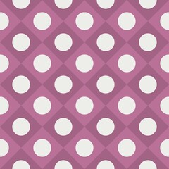 A repeating pattern features white dots arranged on a soft pink diamond grid background. The design creates a rhythmic and harmonious visual effect.