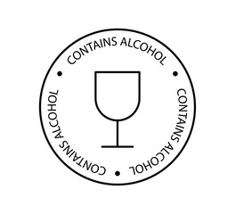 Alcohol contain icon for medication, cosmetic, food, candies. Wine glass icon. Product contains alcohol sign. Vector illustration on white background.