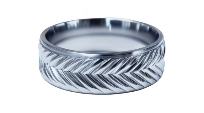 Metal ring with chevron design
