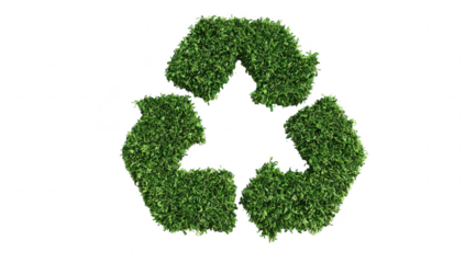 Green recycling symbol formed from tiny green leaves