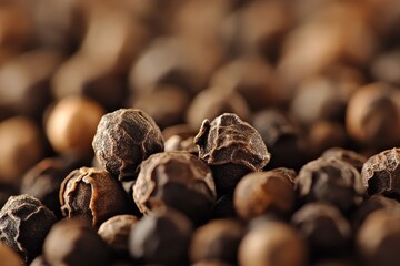 Macro close up of peppercorns highlighting texture and color variations in spices, Peppercorns or black pepper spice Super Macro Close Up