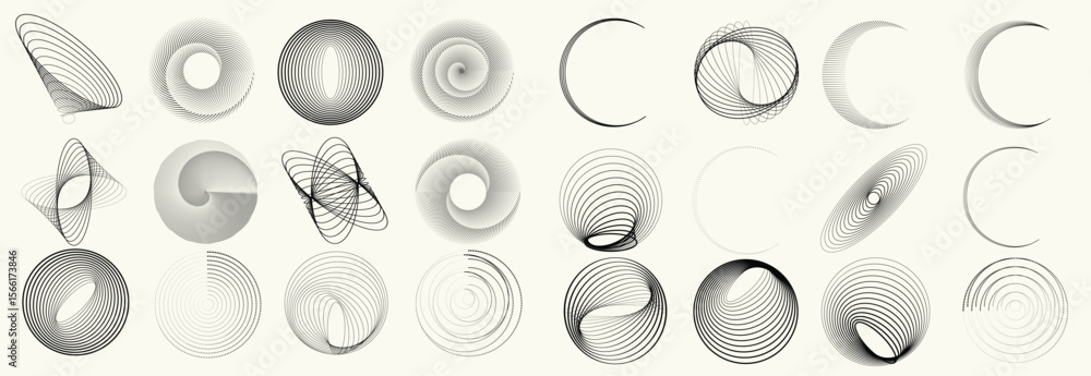 Poster collection of vector design elements. set of logos with lines, stripes and circles. various forms of
