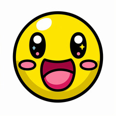 Fototapeta premium Illustration of a yellow smiley face with pink cheeks and a wide open mouth on a white background
