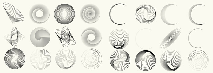 Fototapeta na wymiar Collection of vector design elements. Set of logos with lines, stripes and circles. Various forms of line and dots design.Vector logo collection. Bundle of circle icons and elements. Set of lines art.
