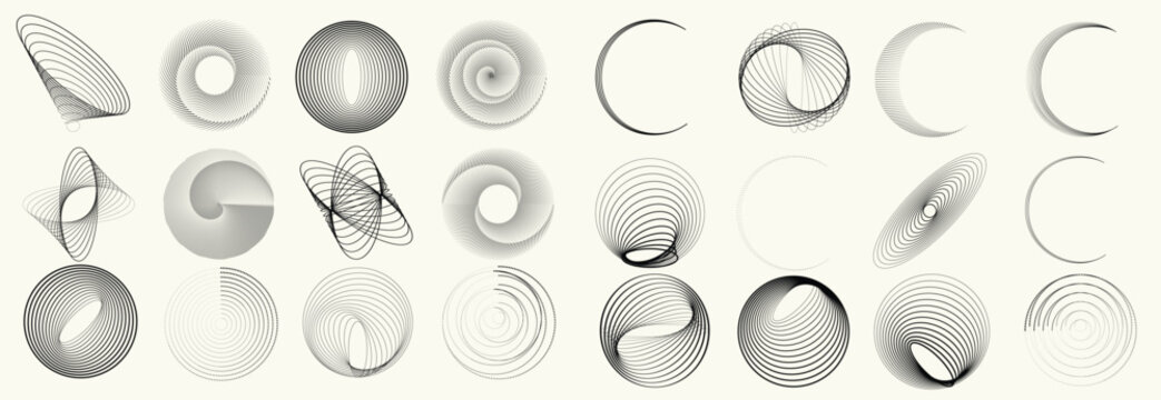 Collection of vector design elements. Set of logos with lines, stripes and circles. Various forms of line and dots design.Vector logo collection. Bundle of circle icons and elements. Set of lines art.