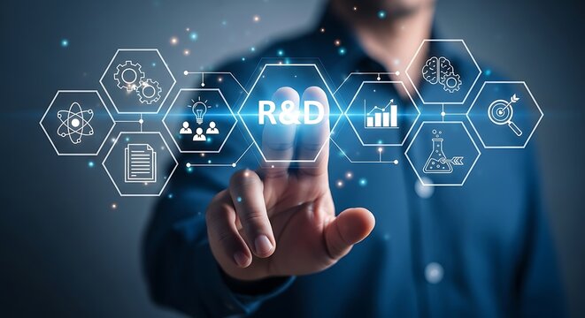 Illuminating the Future A Visionary Hand Guides Research and Development Sparking Innovation in the Digital Realm