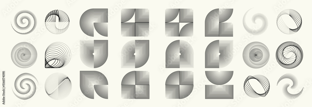 Poster collection of vector design elements. set of logos with lines, stripes and circles. various forms of
