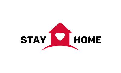 Stay home quote text, hash tag or hashtag. Coronavirus COVID 19 protection logo, Stay at home slogan with house and heart vector