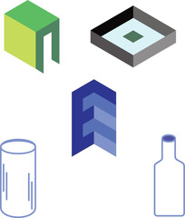 isometric 3d object vector set bottle building sign and structure icons