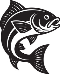 Majestic Black and White Fish Illustration A Powerful Aquatic Creature Design
