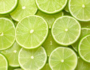 みずみずしいライムの輪切り　グリーンの背景素材