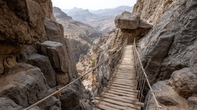 Fototapeta High Mountain Rope Bridge Path