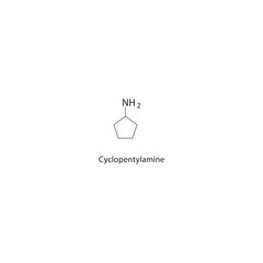 Cyclopentylamine skeletal structure. Amine compound schematic illustration. Simple diagram, chemical formula.