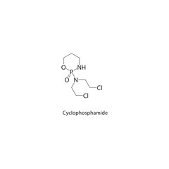 Cyclophosphamide skeletal structure. Alkylating agent compound schematic illustration. Simple diagram, chemical formula.