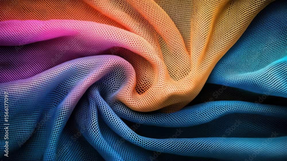 Aufkleber glossy detail knitted colorful mesh fabric abstract background with texture and flow