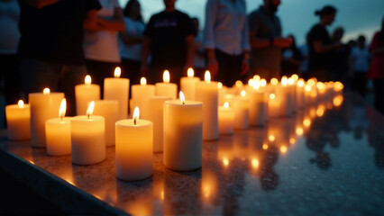Fototapeta premium A candlelit vigil, representing remembrance for those lost to suicide and hope for those struggling.