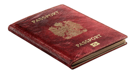Close up view of red passport on black background for mockup isolated on transparent background