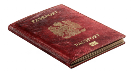 Close up view of red passport on black background for mockup isolated on transparent background