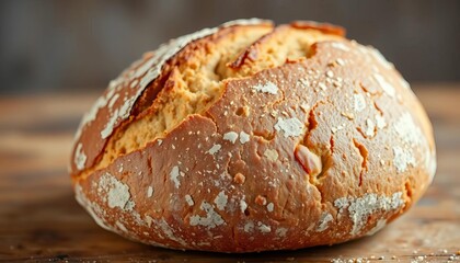 Golden-brown sourdough loaf, crusty exterior, airy crumb,   healthy,   aroma