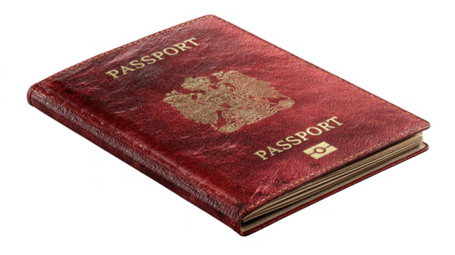 Close up view of red passport on black background for mockup isolated on transparent background - Powered by Adobe