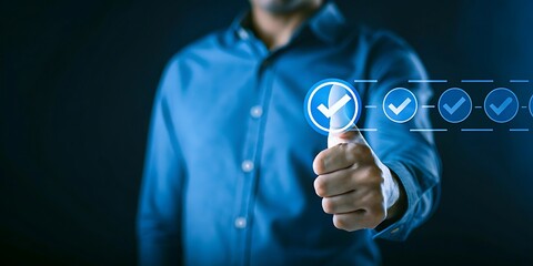 Quality management with Quality Assurance or QA and Quality Control or QC and improvement. Standardization and certification concept. Compliance, European compliance and quality assurance concept.