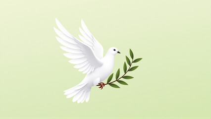 Obraz premium A stylized image of a dove, the universal symbol of peace, carrying an olive branch, against a serene background.