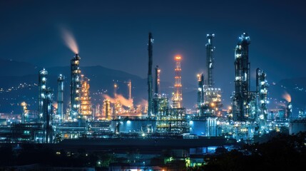 Illuminated Industrial Refinery at Night