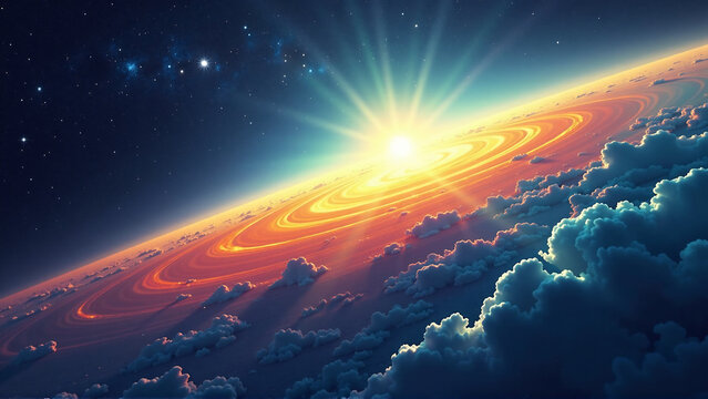 An abstract representation of the ozone layer, using colors, shapes, and textures to create a visually engaging image. - Powered by Adobe