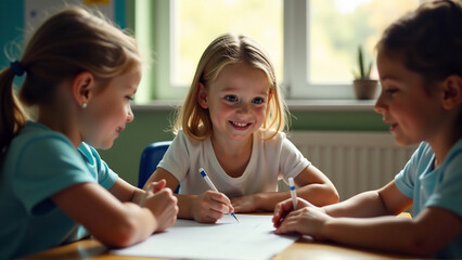 An image of children learning about the ozone layer and its importance, promoting environmental education.