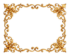 Elegant ornate gold decorative frame corner flourish isolated on white background