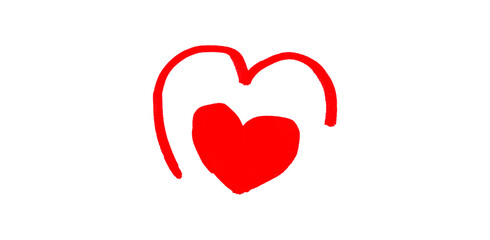 Red heart drawn in ink on transparent background.