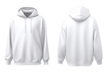 Front and back view of a blank white hoodie