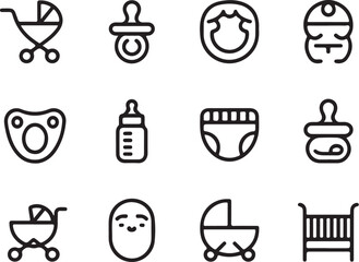 Minimal Baby Pacifier Bottle Icons

