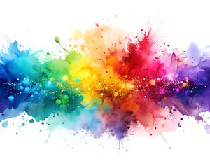 Fototapeta premium Explosion of rainbow colored powder and paint splashes isolated on white background