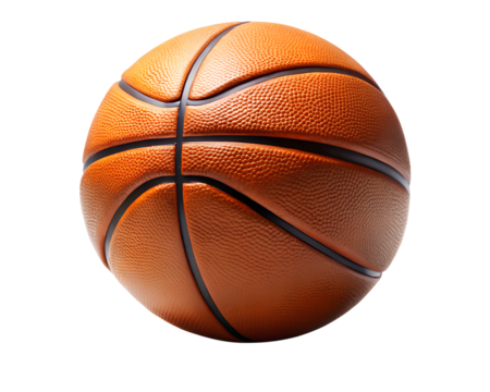 Close up of a textured orange basketball isolated on white background