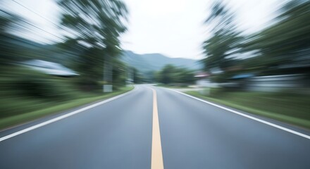 Blurred Motion Fully Blur Road Through Lush Green Landscape - A Journey of Speed and Serenity