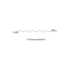1,10-Decanediamine skeletal structure. Diamine compound schematic illustration. Simple diagram, chemical formula.