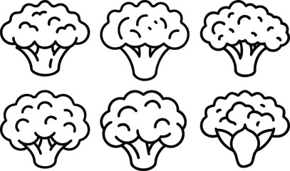 Line art cauliflower vector set