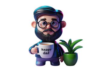 3d cartoon man watering a plant with a funny gardener character