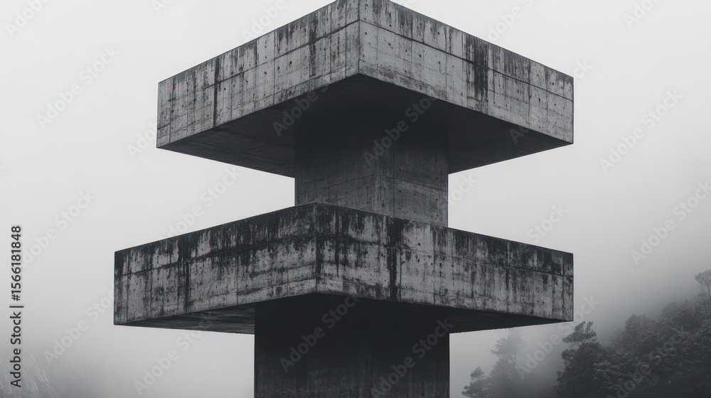 Poster grey concrete structure with geometric forms.