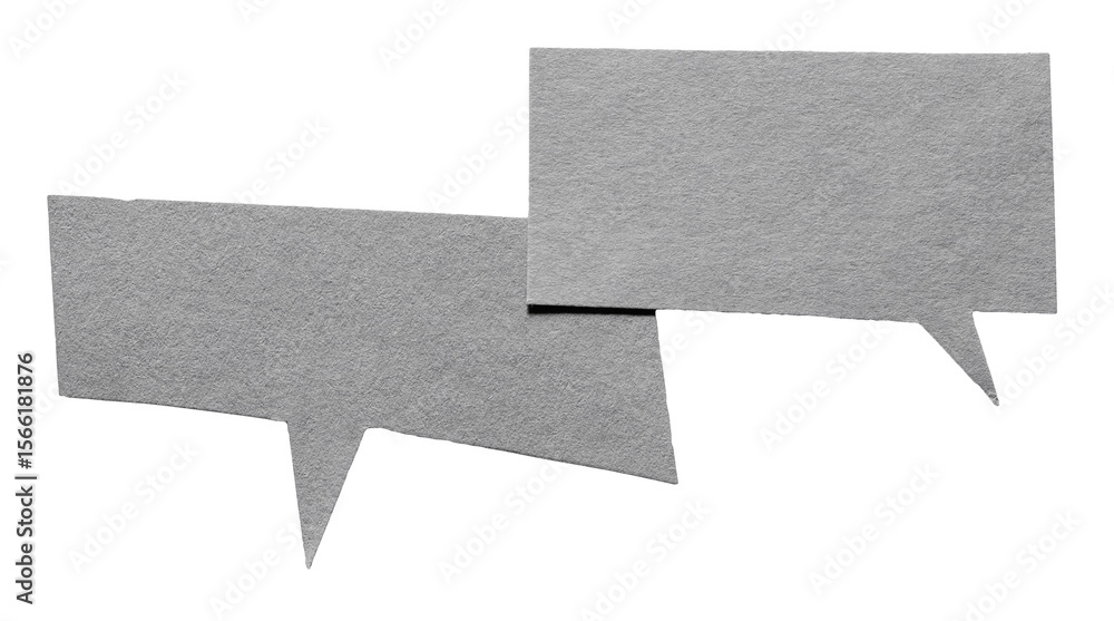 Poster Gray blank cut out cardboard paper speech bubbles with rough edges and copy space for text on transparent png background conversation discussion design element