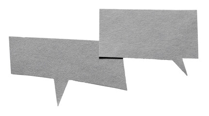 Gray blank cut out cardboard paper speech bubbles with rough edges and copy space for text on transparent png background conversation discussion design element
