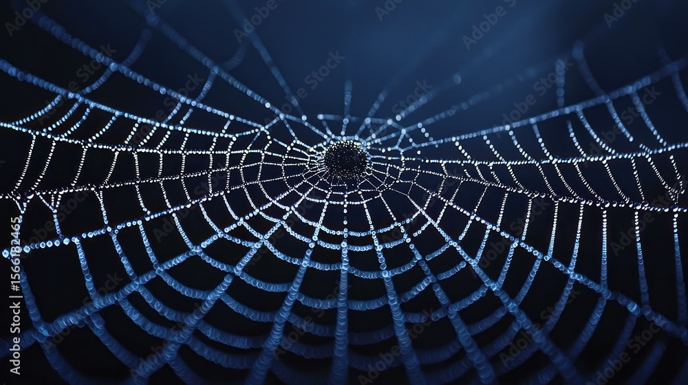 Poster close-up of a spiderweb with dew drops.