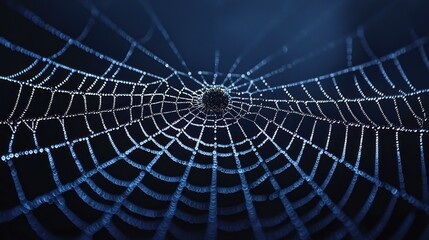 Obraz premium Close-up of a spiderweb with dew drops.