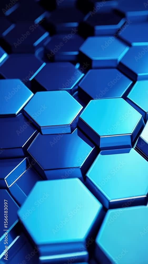 Poster abstract 3d rendering of interlocking blue hexagonal shapes creates a modern, geometric design. refl