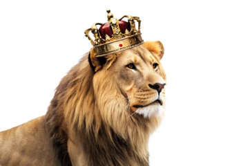 Majestic lion crowned king isolated on a transparent background