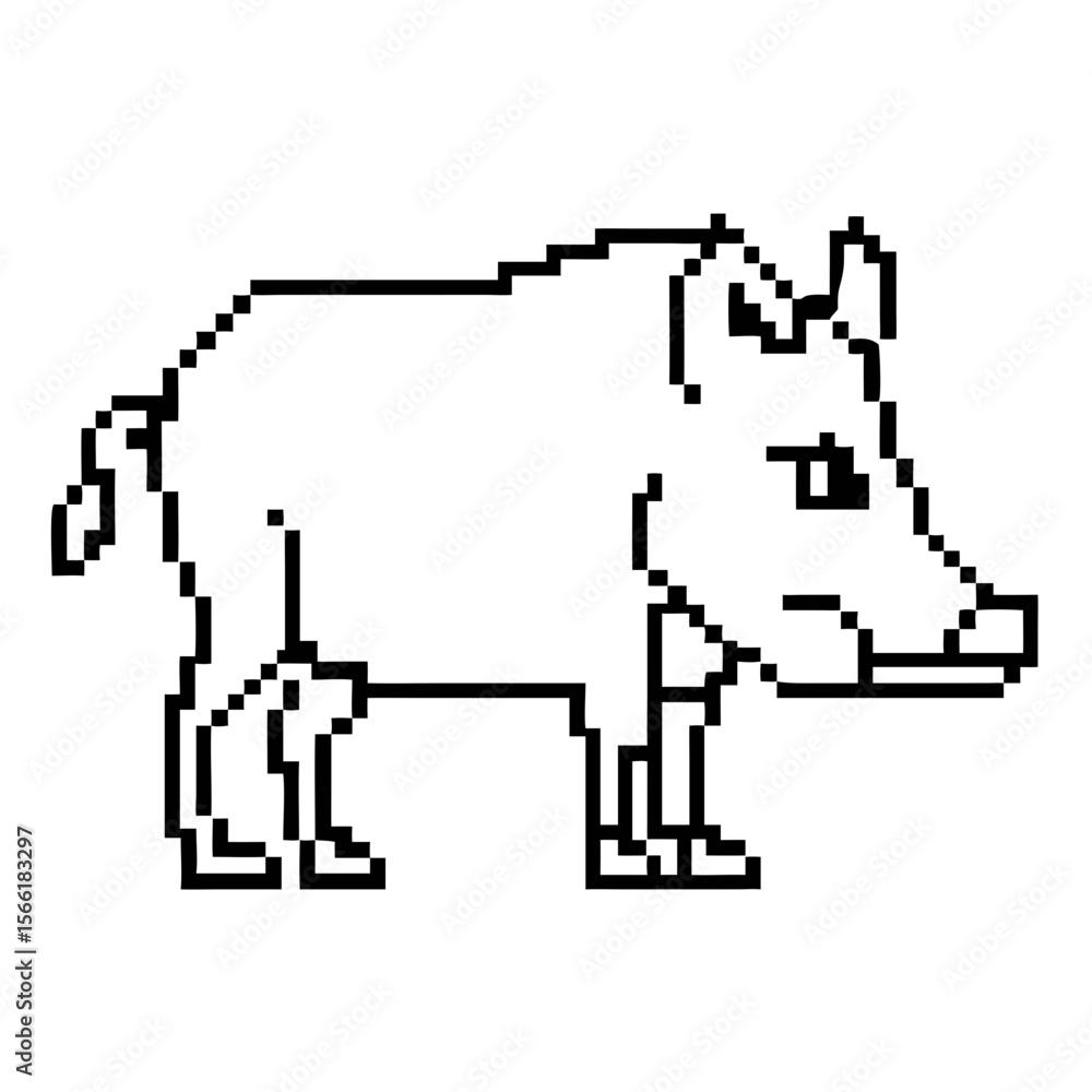 Poster pixel art outline of a warthog in a simple style