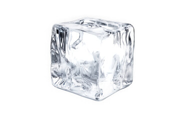 Realistic ice cube 3d render, frozen water block, cool drink element, chilled refreshment, isolated on transparent background