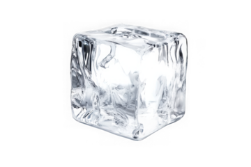 Realistic ice cube 3d render, frozen water block, cool drink element, chilled refreshment, isolated on transparent background