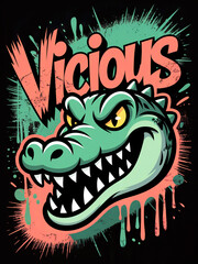 Vicious alligator with dripping paint splatter background